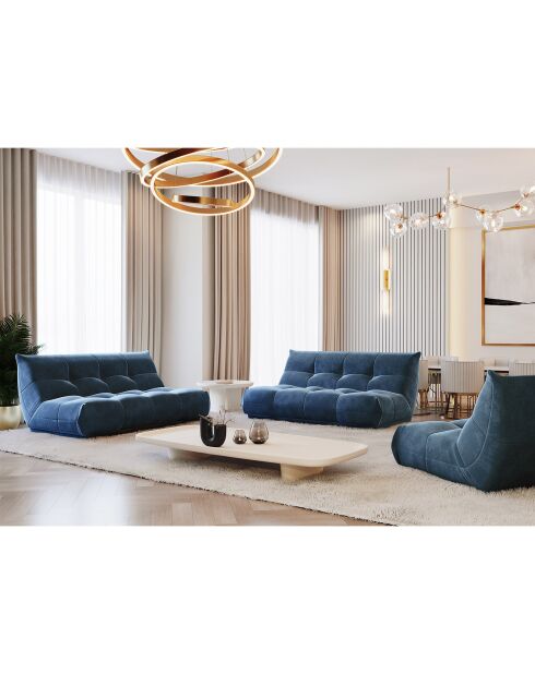 Gezellige vierzitsbank van nachtblauw fluweel - 210x112x80 cm