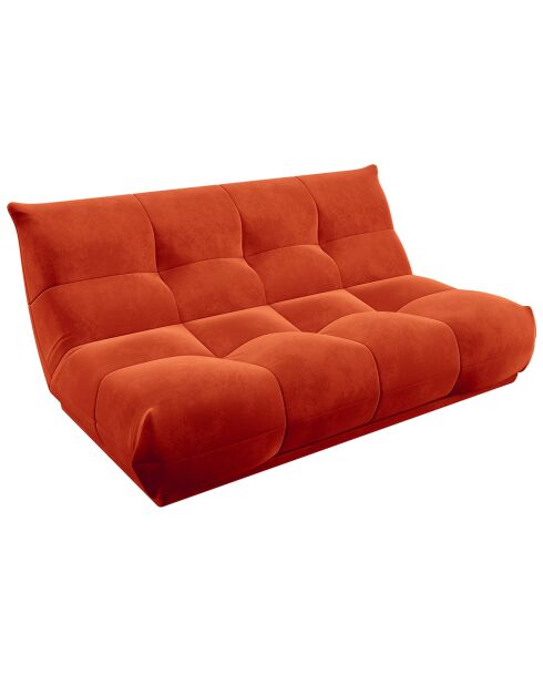 Accogliente divano retrò a 4 posti in velluto arancione - 210x112x80 cm