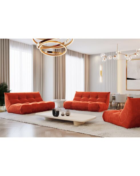Accogliente divano retrò a 4 posti in velluto arancione - 210x112x80 cm