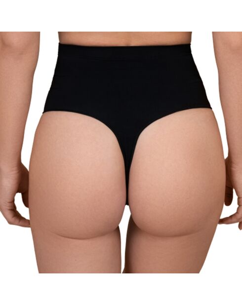 Zwarte, zacht aanvoelende string met hoge taille en hoge taille