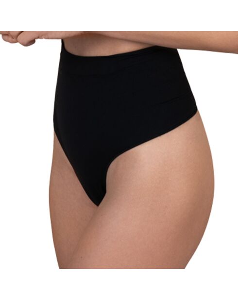 Zwarte, zacht aanvoelende string met hoge taille en hoge taille