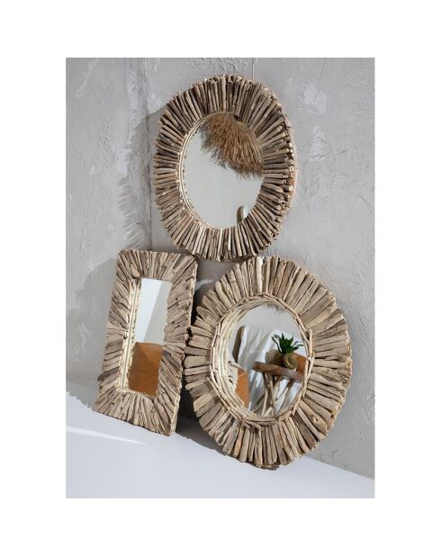 Miroir en bois flotté naturel -  60x41x4 cm