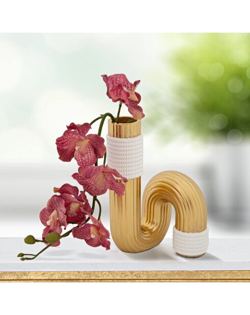 Vase Bann doré/blanc - 10.7x10.7x18.3 cm