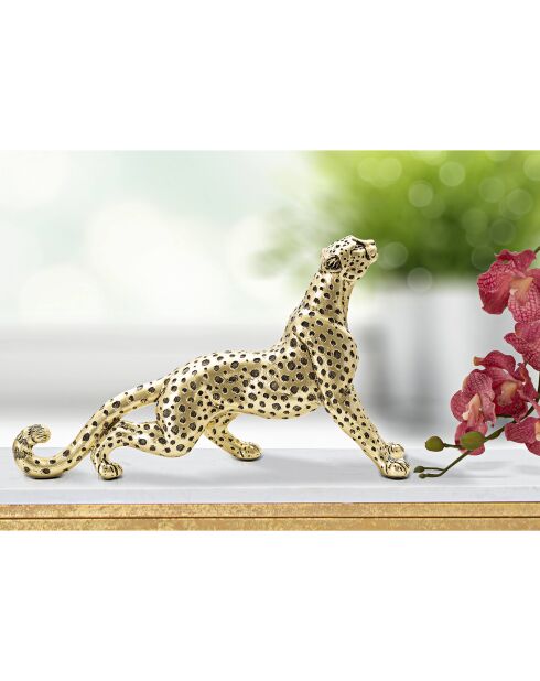 Statuette léopard assis dorée - 33x7.7x19.5 cm