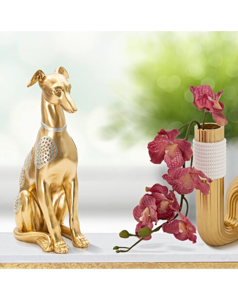 Statuette chien assis dorée - 19.8x10x29 cm