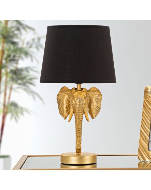 Zwart/gouden tafellamp met olifanten - D, 25x43 cm