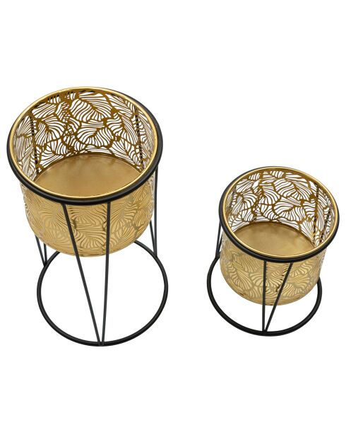 2 Cache-pots leavy cm noir/doré