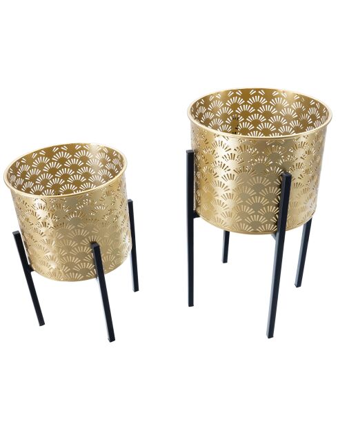 2 maceteros brillantes en negro/dorado