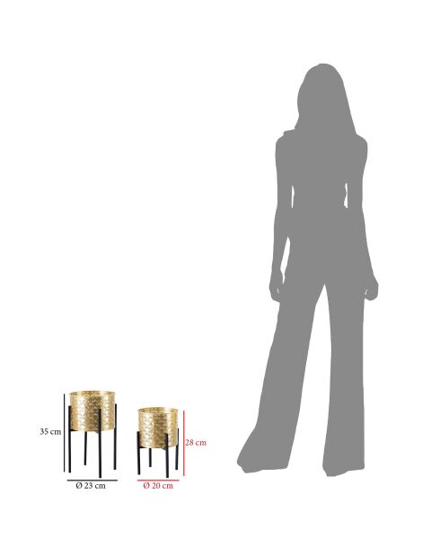 2 maceteros brillantes en negro/dorado