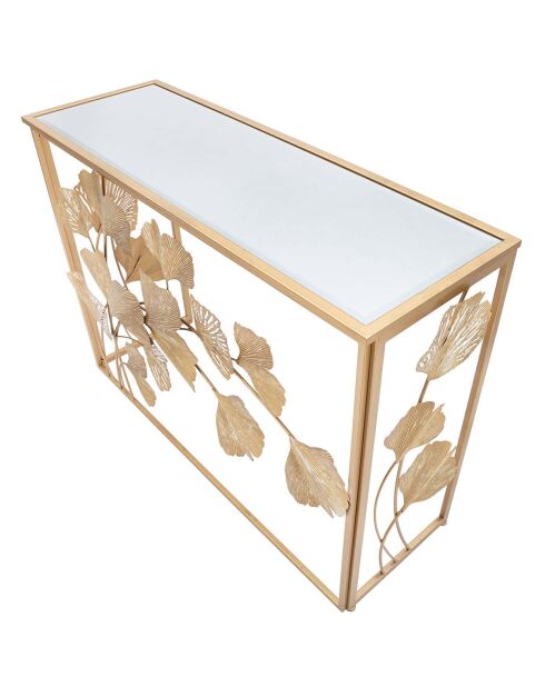 Table console en fer à feuilles dorée - 108x36.5x80 cm