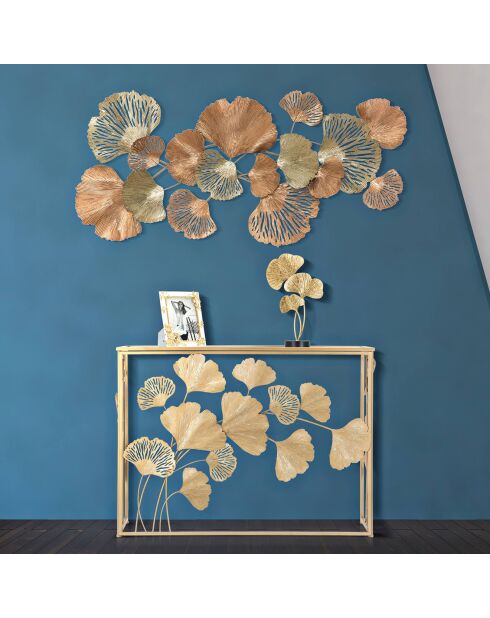 Table console en fer à feuilles dorée - 108x36.5x80 cm