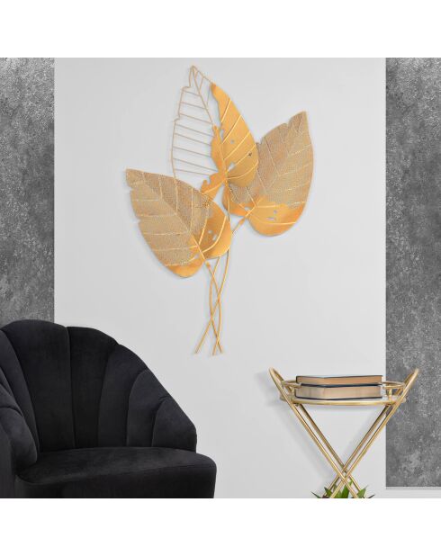 Décoration murale en fer feuilles d'automne dorée - 53x4x84.5 cm