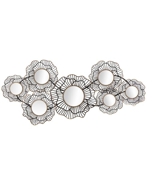 Decorazione murale Osaka in ferro con specchi dorati/neri - 121x5x56 cm