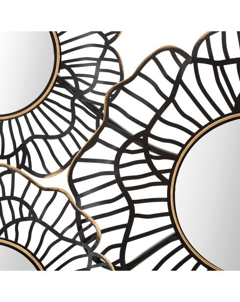 Decorazione murale Osaka in ferro con specchi dorati/neri - 121x5x56 cm