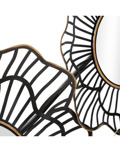 Decorazione murale Osaka in ferro con specchi dorati/neri - 121x5x56 cm
