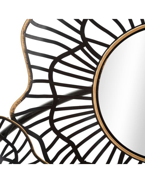 Decorazione murale Osaka in ferro con specchi dorati/neri - 121x5x56 cm