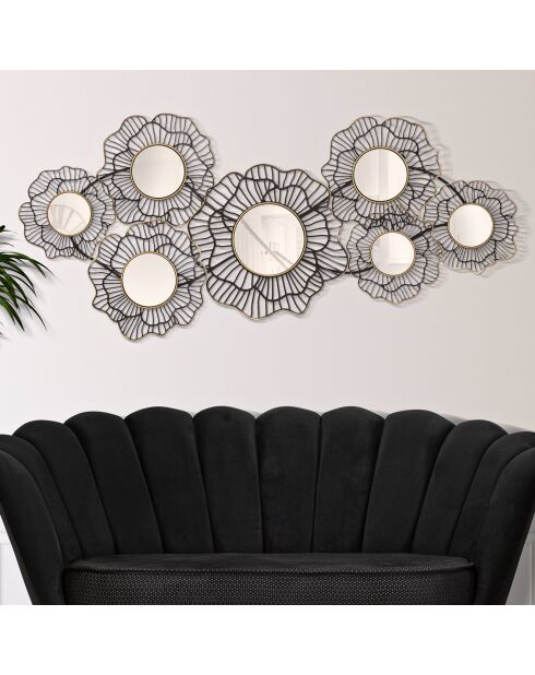Decorazione murale Osaka in ferro con specchi dorati/neri - 121x5x56 cm