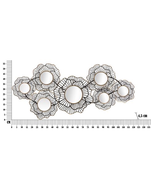 Decorazione murale Osaka in ferro con specchi dorati/neri - 121x5x56 cm