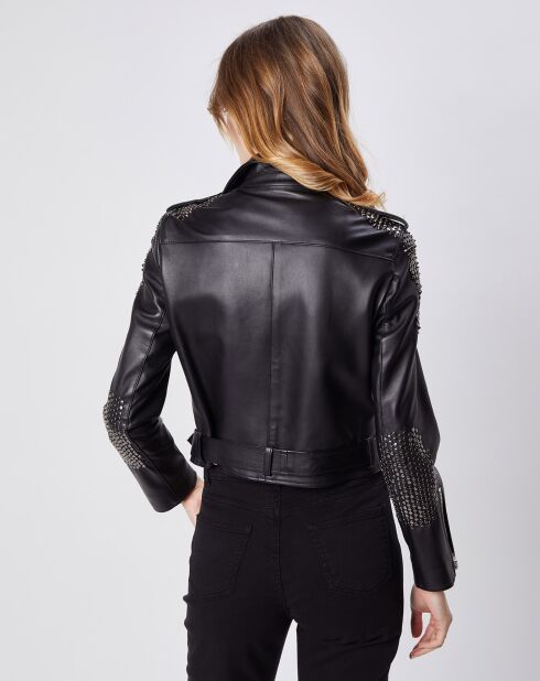 Perfecto en Cuir d'Agneau Anis Strass noir