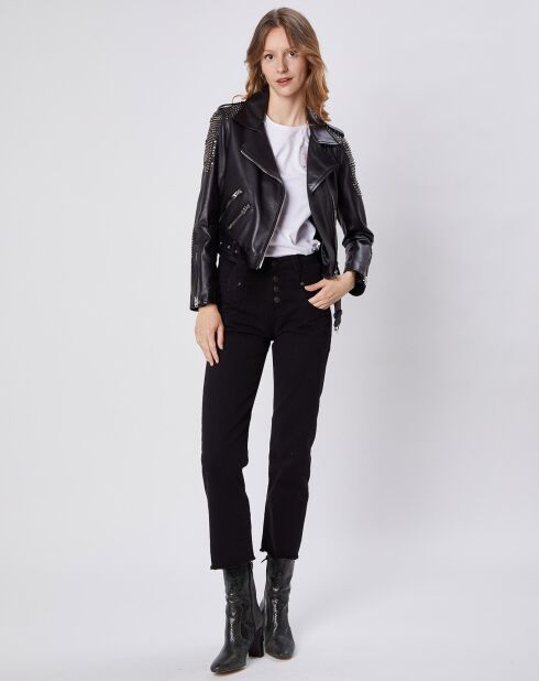 Perfecto en Cuir d'Agneau Anis Strass noir