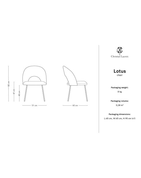 Chaise en Velours Lotus beige - 51x60x82 cm