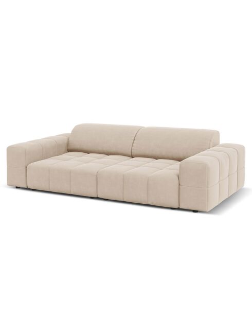 Canapé Velours Luc 3 Places beige - 204x102x70 cm