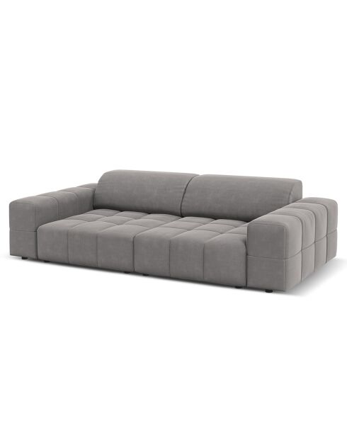 Canapé Velours Luc 3 Places gris clair - 204x102x70 cm