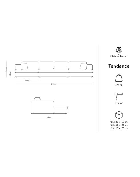 Trendy grijze panoramische 5-zitsbank - 344x170x72 cm