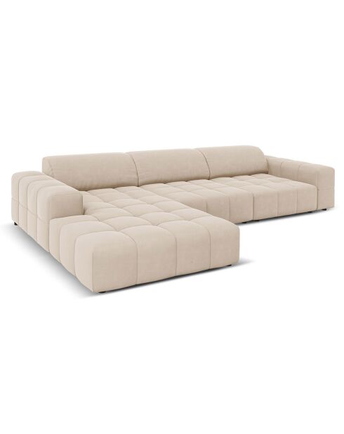 Canapé d'angle Gauche Velours Luc 4 Places beige - 284x166x70 cm