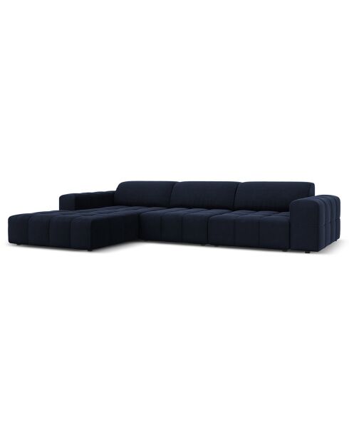 Canapé d'angle Gauche Velours Luc 4 Places bleu foncé - 284x166x70 cm