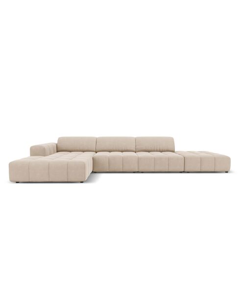 Canapé d'angle Gauche Velours Luc 5 Places beige - 341x166x70 cm