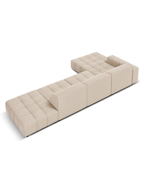 Canapé d'angle Gauche Velours Luc 5 Places beige - 341x166x70 cm