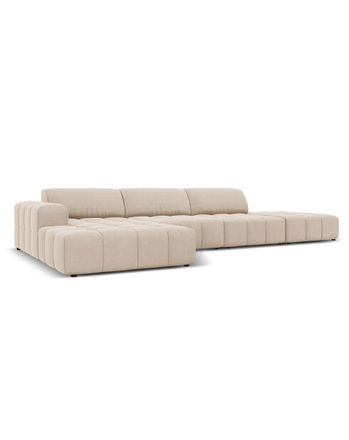 Canapé d'angle Gauche Velours Luc 5 Places beige - 341x166x70 cm