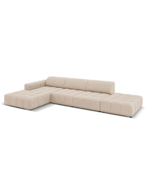 Canapé d'angle Gauche Velours Luc 5 Places beige - 341x166x70 cm
