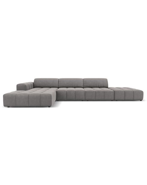 Canapé d'angle Gauche Velours Luc 5 Places gris clair - 341x166x70 cm