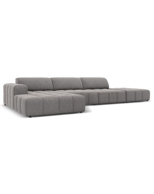 Canapé d'angle Gauche Velours Luc 5 Places gris clair - 341x166x70 cm
