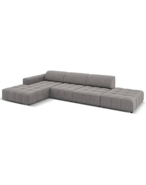 Canapé d'angle Gauche Velours Luc 5 Places gris clair - 341x166x70 cm