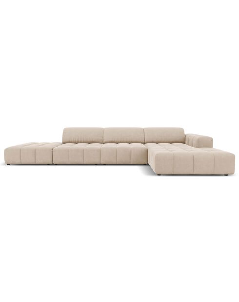 Canapé d'angle Droit Velours Luc 5 Places beige - 341x166x70 cm