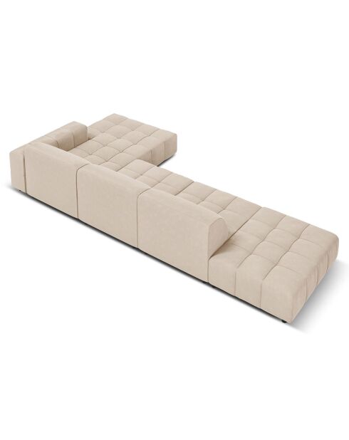 Canapé d'angle Droit Velours Luc 5 Places beige - 341x166x70 cm