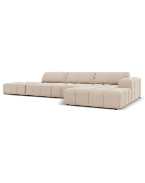 Canapé d'angle Droit Velours Luc 5 Places beige - 341x166x70 cm