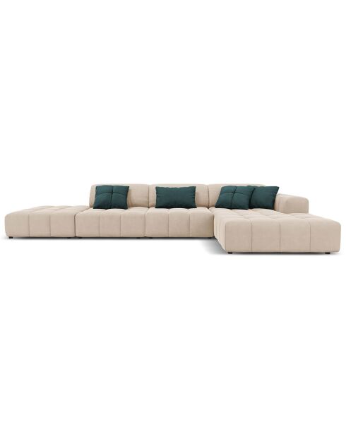 Canapé d'angle Droit Velours Luc 5 Places beige - 341x166x70 cm