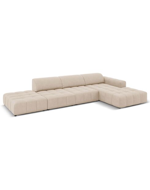Canapé d'angle Droit Velours Luc 5 Places beige - 341x166x70 cm
