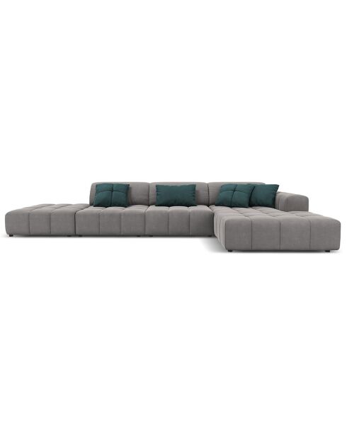 Canapé d'angle Droit Velours Luc 5 Places gris clair - 341x166x70 cm