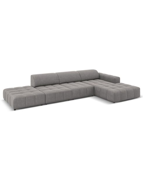 Canapé d'angle Droit Velours Luc 5 Places gris clair - 341x166x70 cm