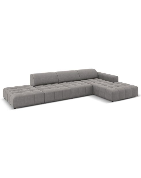 Canapé d'angle Droit Velours Luc 5 Places gris clair - 341x166x70 cm