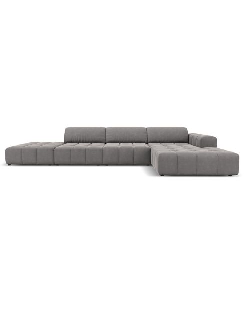 Canapé d'angle Droit Velours Luc 5 Places gris clair - 341x166x70 cm
