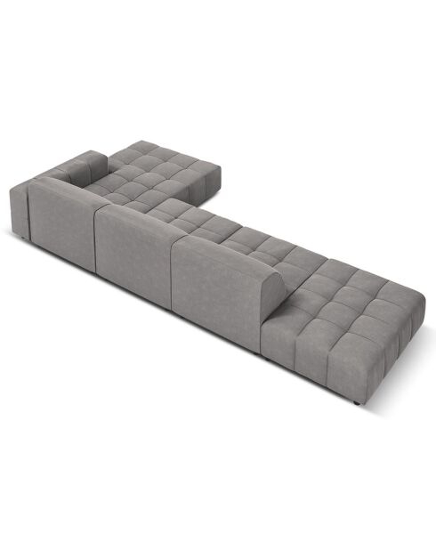Canapé d'angle Droit Velours Luc 5 Places gris clair - 341x166x70 cm