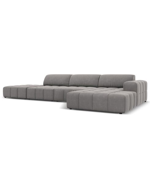 Canapé d'angle Droit Velours Luc 5 Places gris clair - 341x166x70 cm
