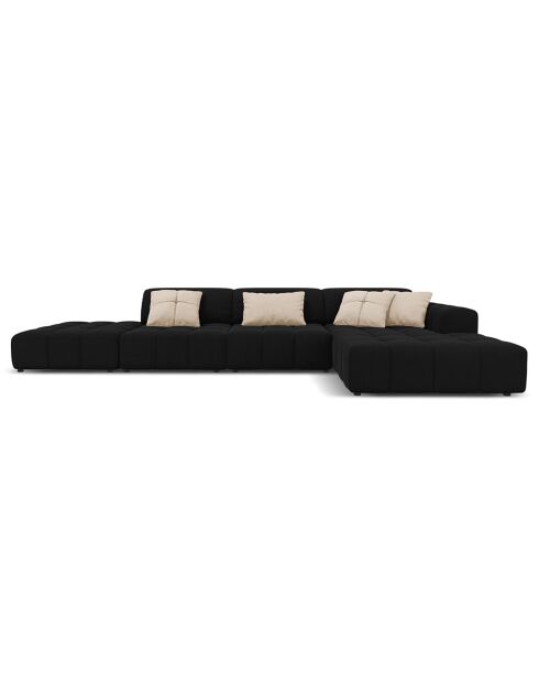 Canapé d'angle Droit Velours Luc 5 Places noir - 341x166x70 cm