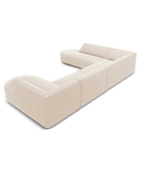 Canapé d'angle Panoramique gauche Velours Charles 7 Places beige - 366x273x69 cm